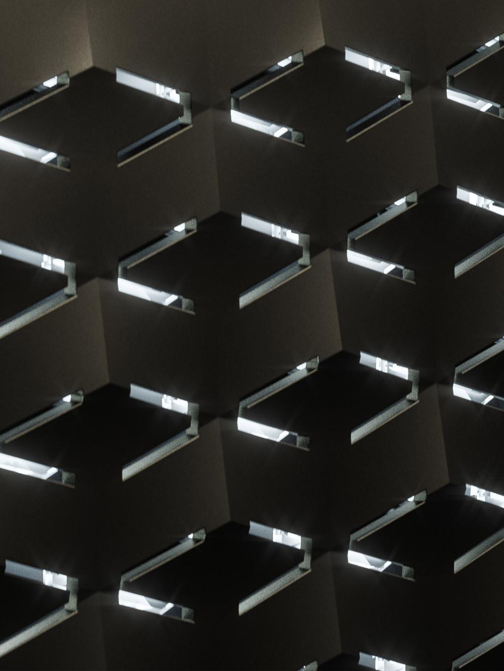 Zbliżenie na diamentowo podświetlany przedni grill, który można zobaczyć w modelu EXP 15