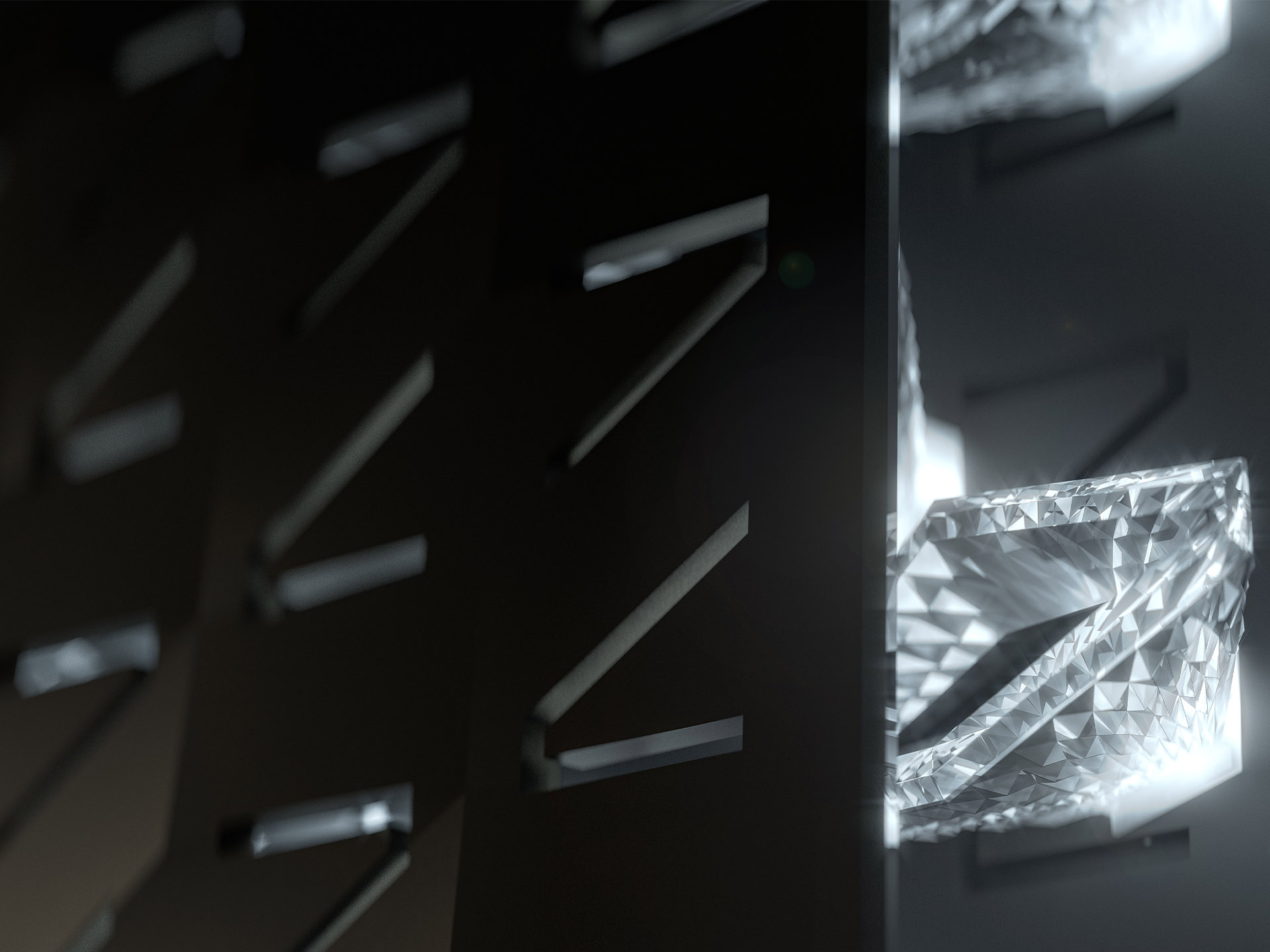 Zbliżenie na diamentowe światła umieszczone za przednią osłoną chłodnicy EXP 15